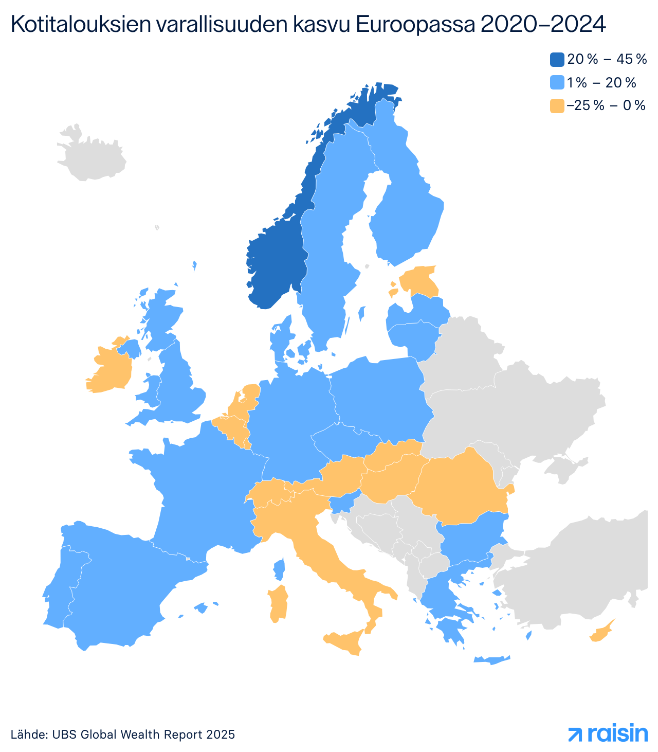 Kotitalouksien varallisuuden kasvu Euroopassa 2020–2024