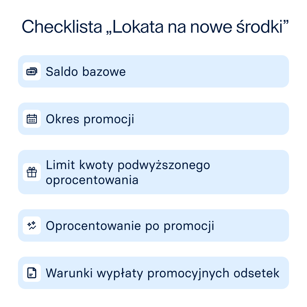 Checklista Lokata na nowe środki