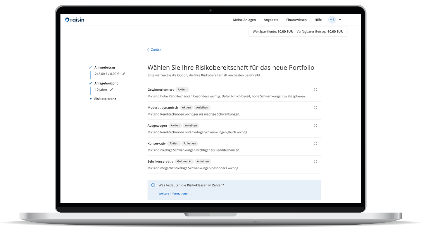 Raisin DE-Digitale Vermögensverwaltung Risikoklassen