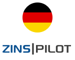 ZINSPILOT wordmark below a circular German flag emblem.
