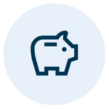 Dark blue piggy bank outline centred in a light blue circular background.