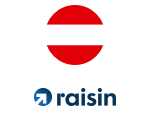Raisin-Logo mit einem Kreis oberhalb, das die Österreich-Flagge abbildet.