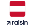 Raisin-Logo mit einem Kreis oberhalb, das die Österreich-Flagge abbildet.