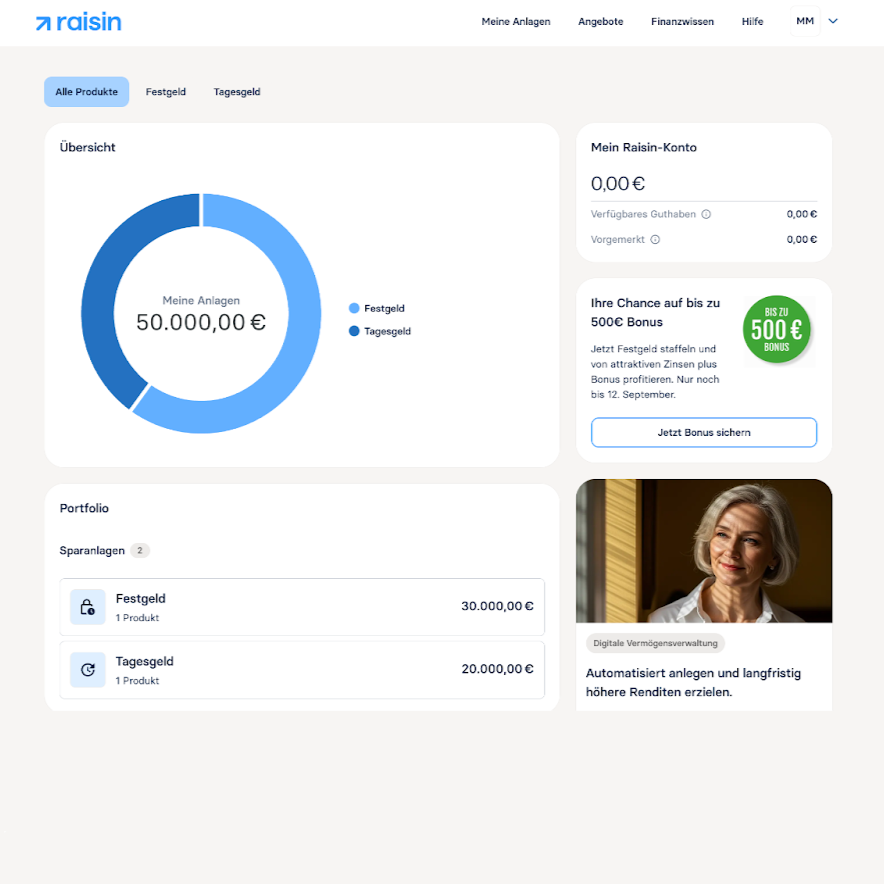 Raisin DE-Neues Dashboard