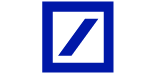 Blue Deutsche Bank logo: a bold diagonal line inside a square border.