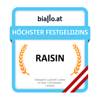 Auszeichnung von Biallo für den höchsten Festgeldzins bei einer Laufzeit von zwei Jahren.