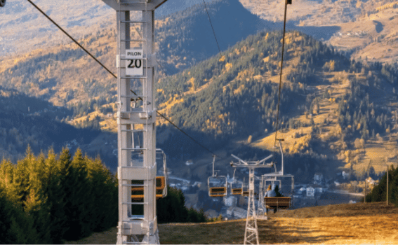 Cable carts up the Carpathian mountains