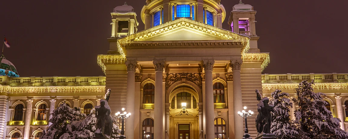 Night photos of House of the National Assembly of the Republic of Serbia