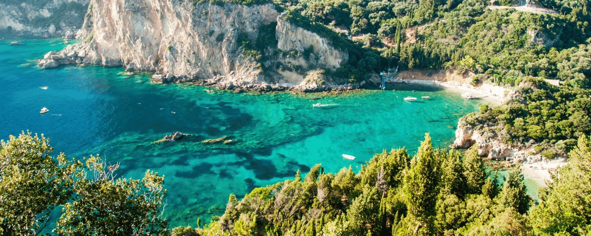 Blue sea and cliffs in Corfu, Greece