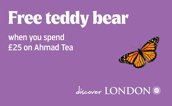 Free teddy bear when you spend £25 on Ahmad Tea at Discover London this Easter at London Luton Airport