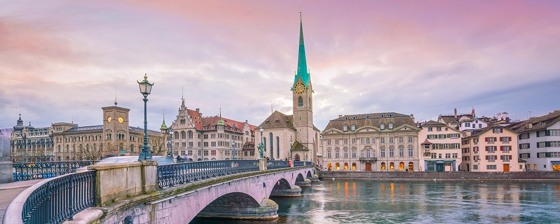 City view during sunset, in Zurich, Switzerland