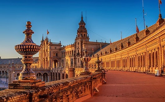 Plaza de España at sunrise in Seville, Spain