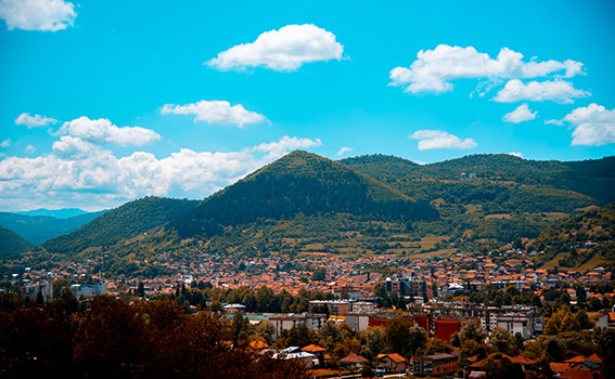 View of green mountains and the city of sarajevo, in Bosnia and Herzegovina