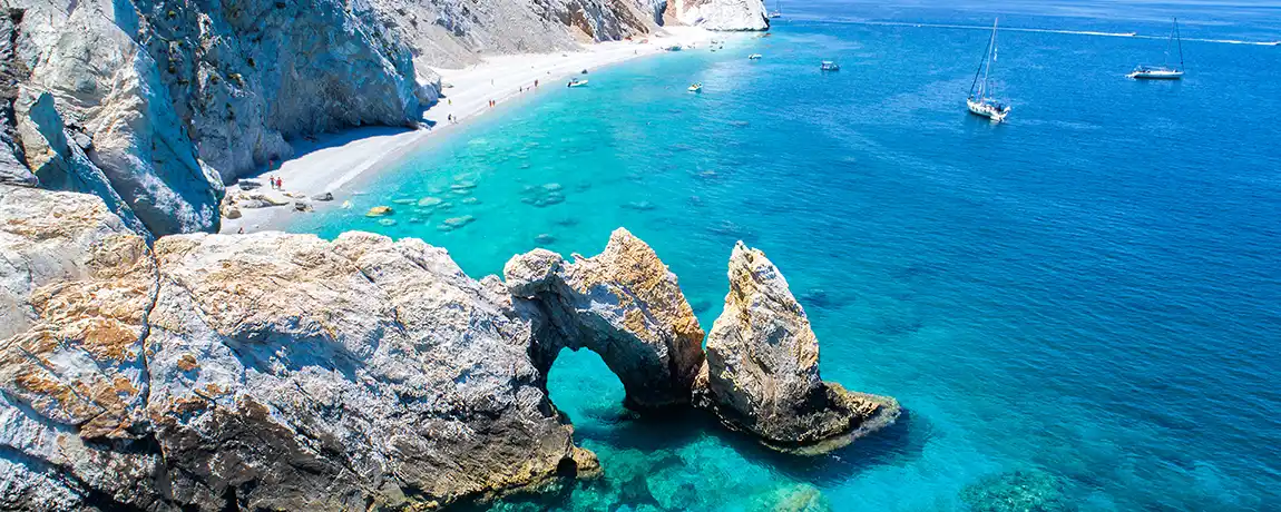 Quiet beach and the sea in Skiathos, Greece