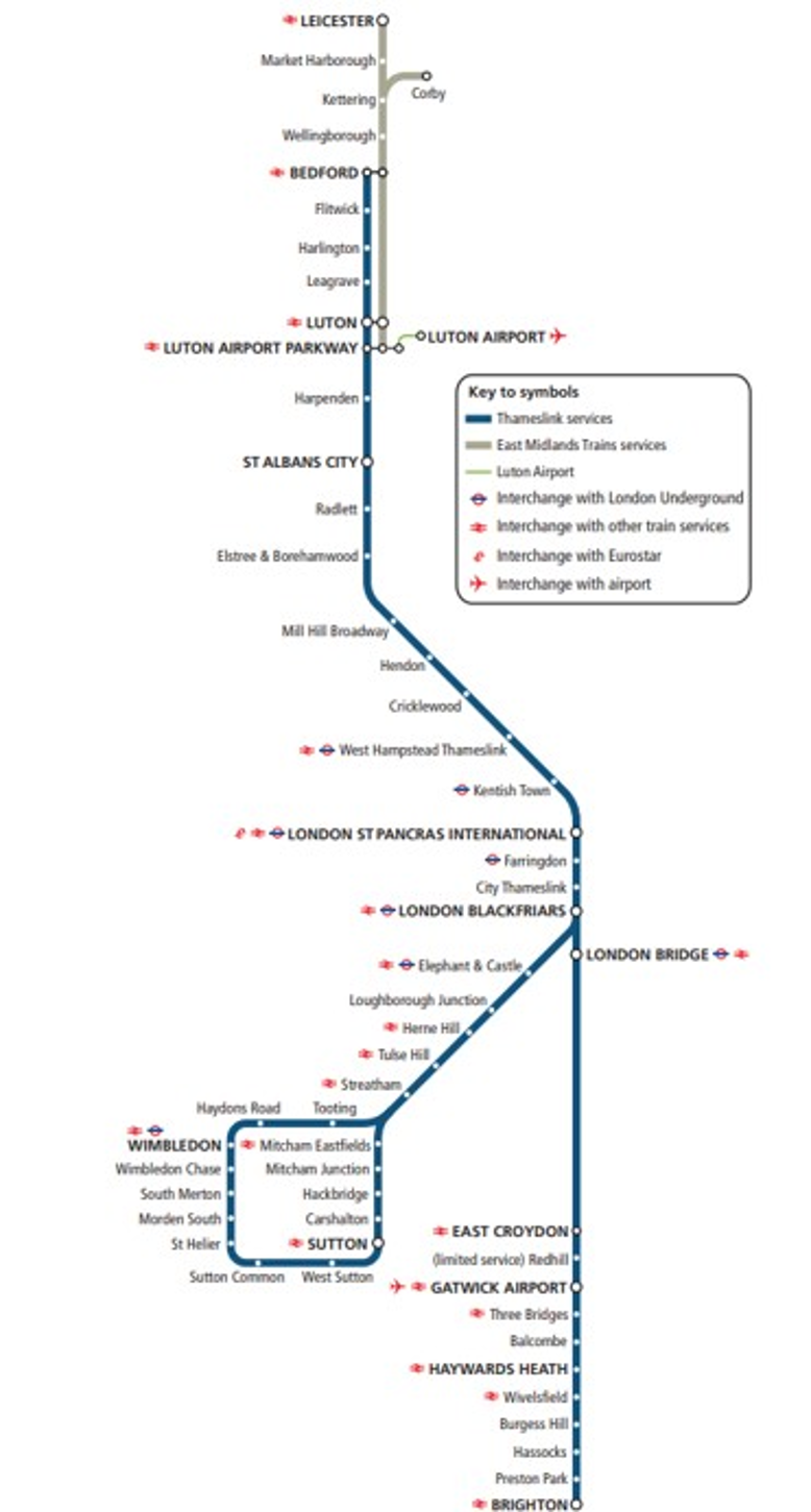 National Rail Route Map for London Luton Airport