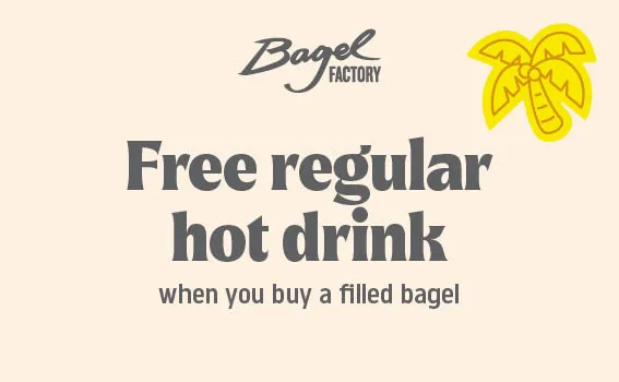 bagel factory free regular hot drink when you buy a bagel.webp