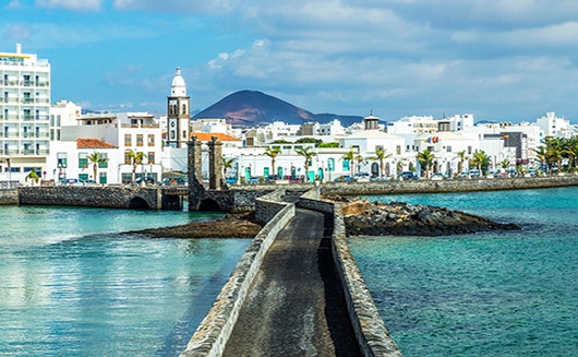 Sea view at Castle of San Gabriel in Lanzarote, Spain