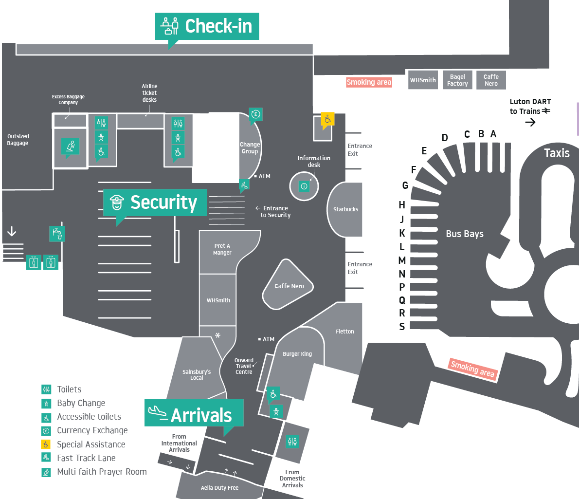 map of before security and after arrivals