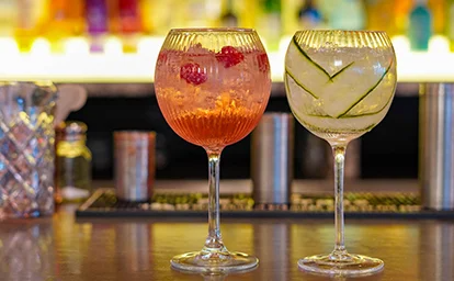 Two glasses of Gin and Tonic available at the Hawker Bar. 