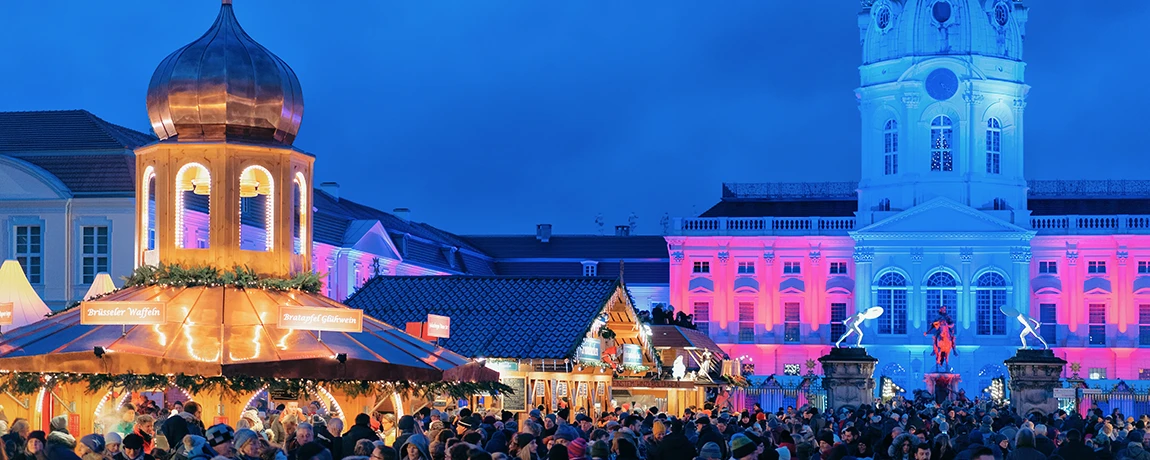 Night Christmas Market at Charlottenburg Palace in Winter Berlin Germany