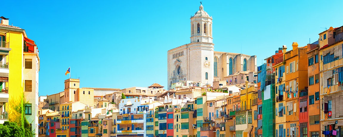 Colorful houses at River Onyar in Girona, Catalonia, Spain