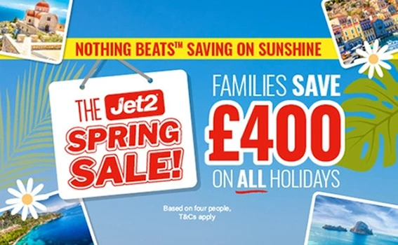 Jet2 spring sale, save £400 on family holidays, from London Luton Airport