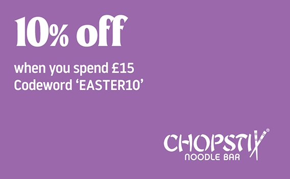 10% off when you spend £15 at Chopstix this Easter at London Luton Airport