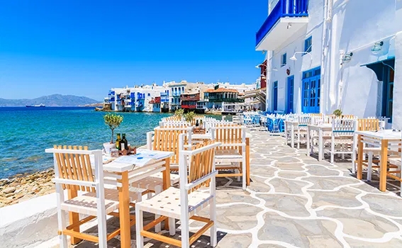 Promenade in Mykonos Greece.