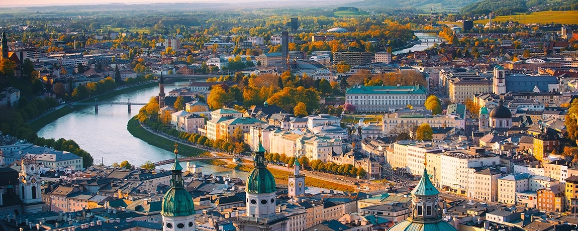 River view at sunset, Salzburg, Austria