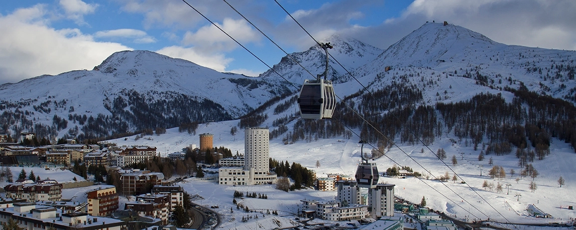 Sestriere cablecarts in winter, Turin, Italy