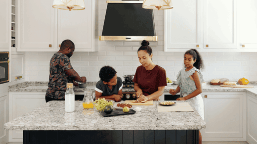 Family Working in Kitchen