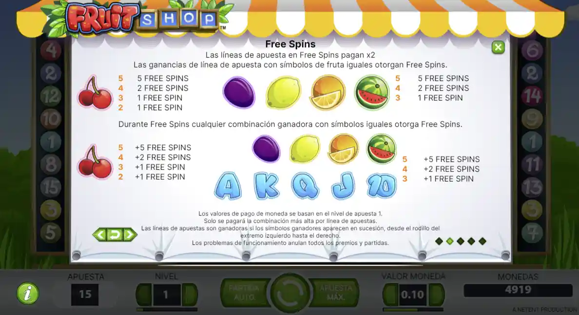 Fruit Shop - símbolos
