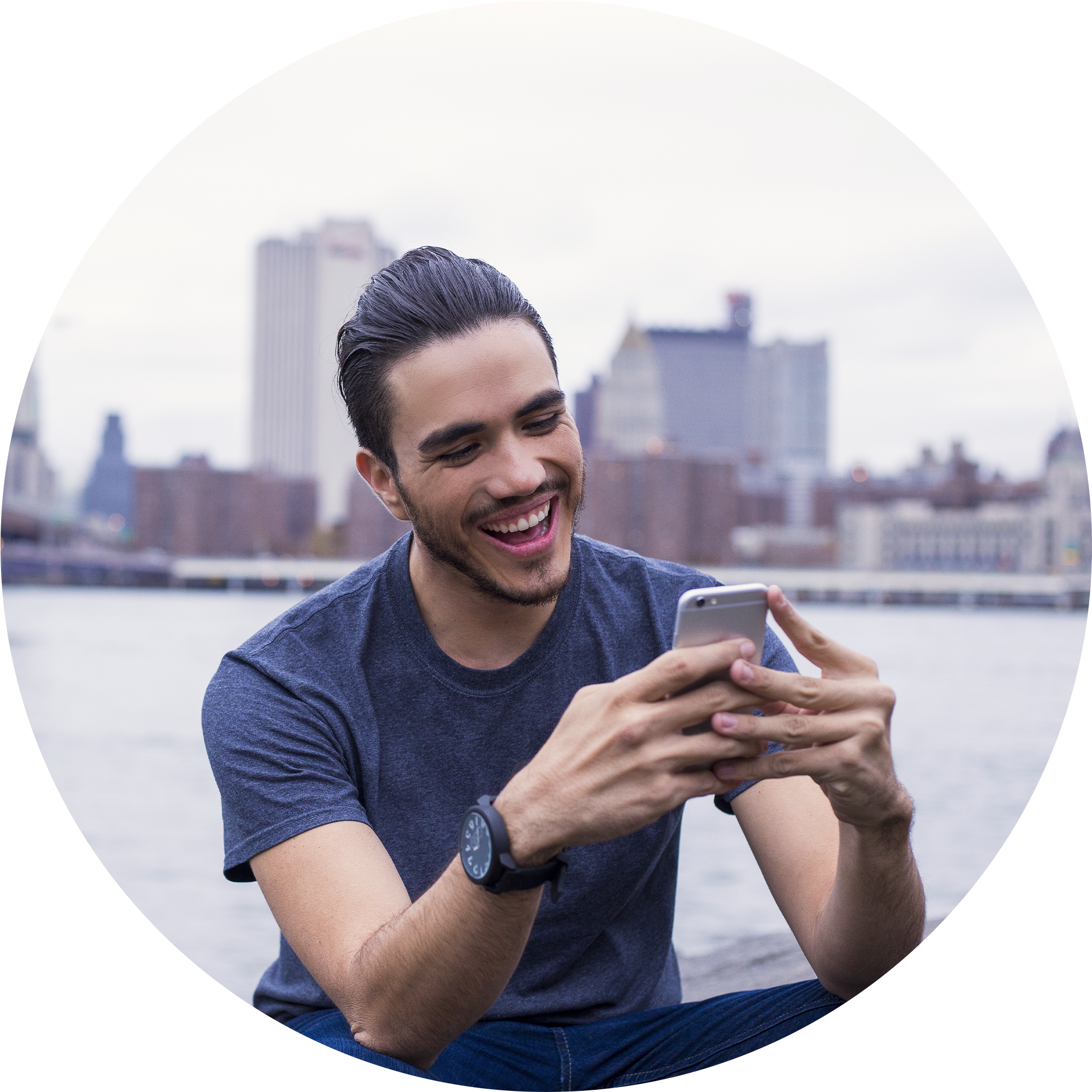 Two men looking at a phone