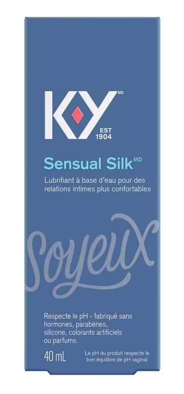 Avant d’un emballage de lubrifiant K-Y — Liquide Sensual Silk