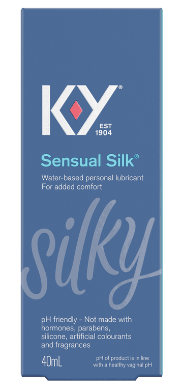 The front of K-Y Lubricant - Sensual Silk Liquid box