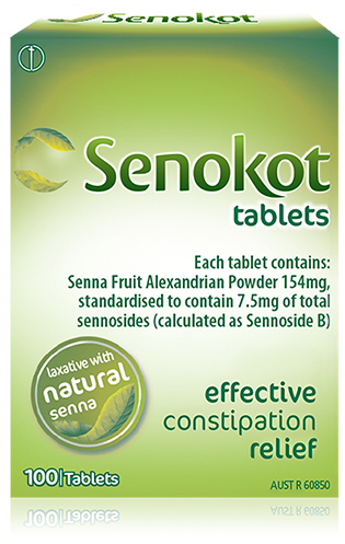 A pack of Senokot 100 Tablets for effective constipation relief