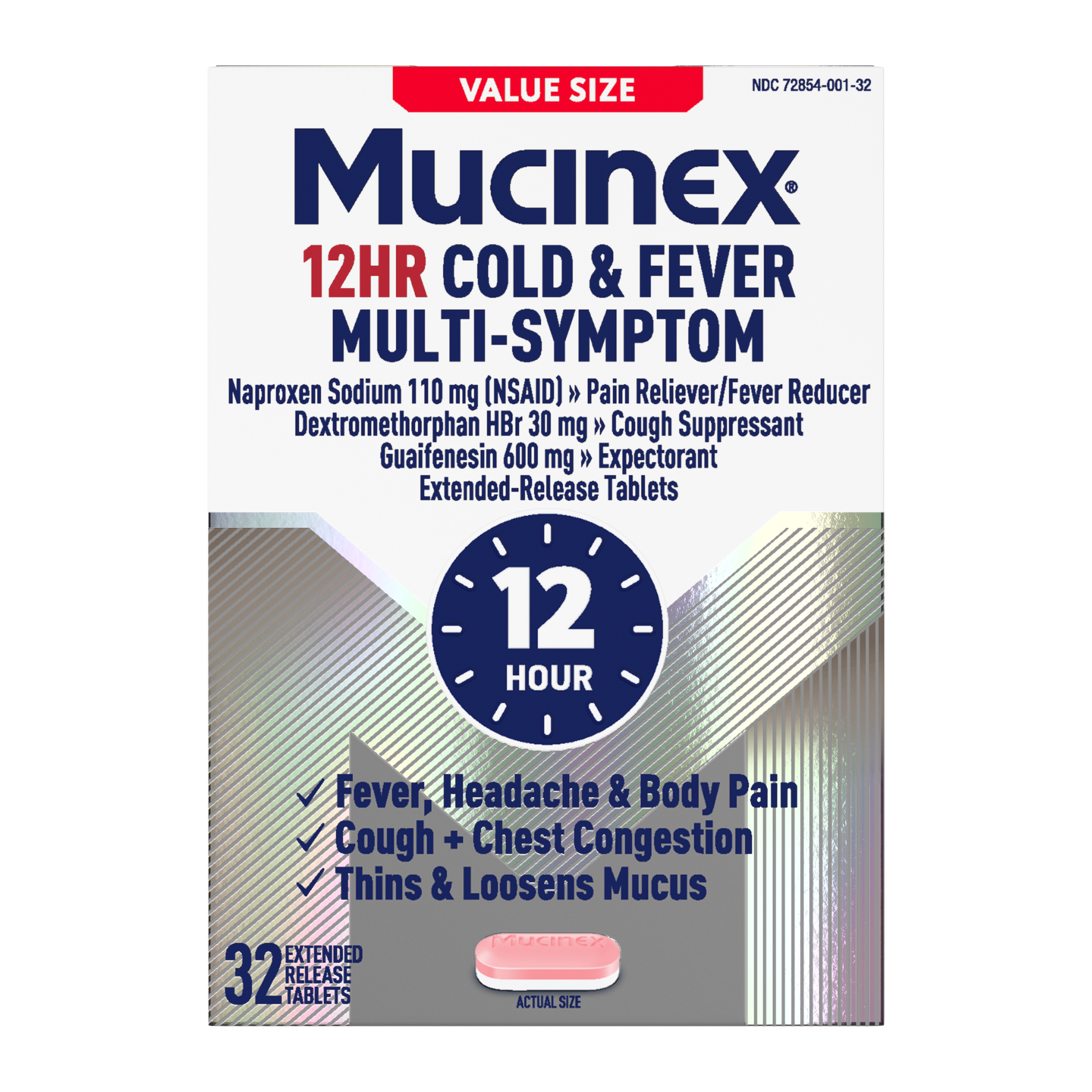 Mucinex 12HR Cold & Fever Multi-Symptom Extended- Release Tablet - 32 ct