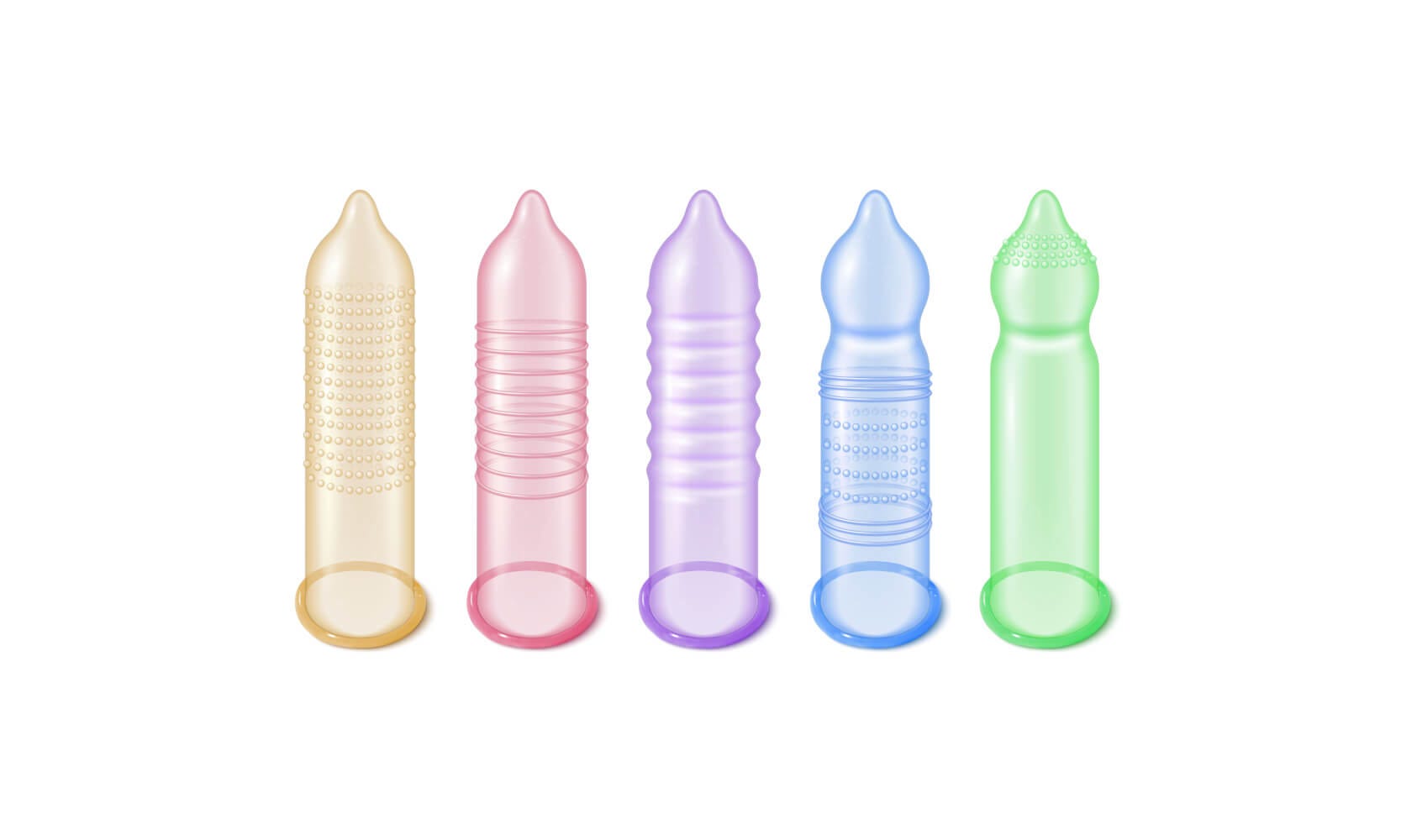 Diferentes formas de condones para mostrar sus texturas y formas