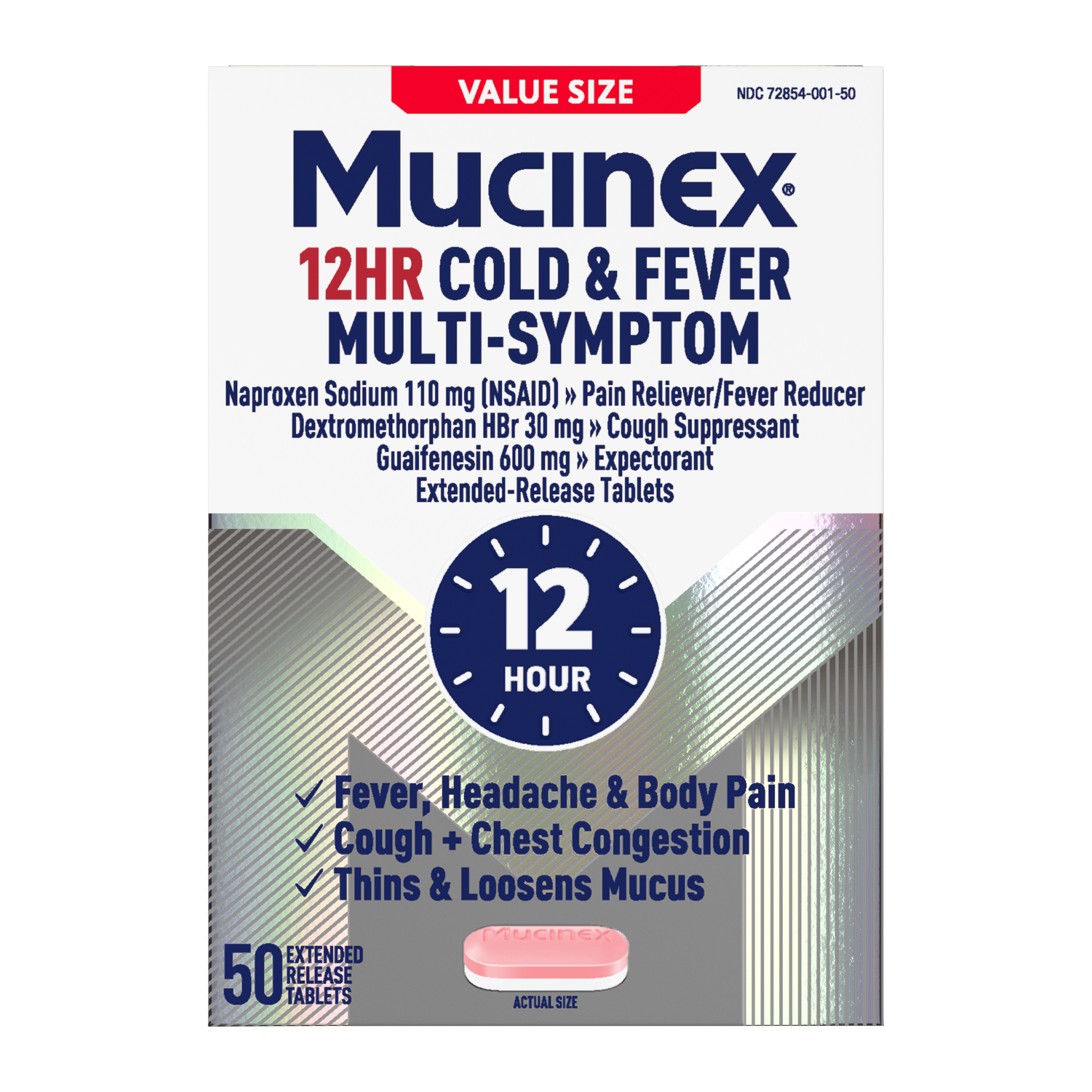 Mucinex 12HR Cold & Fever Multi-Symptom Extended- Release Tablet - 50 ct