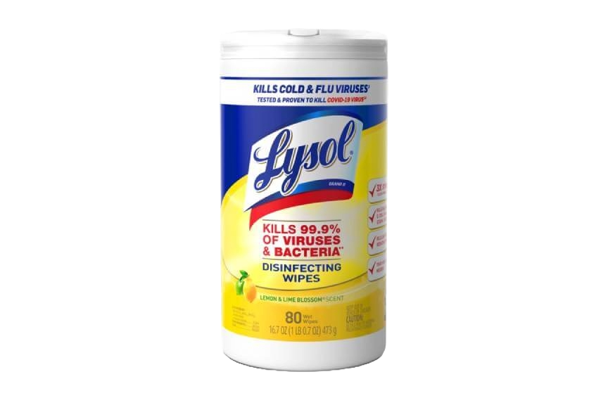 Lysol Disinfecting Wipes container with lemon and lime blossom scent.