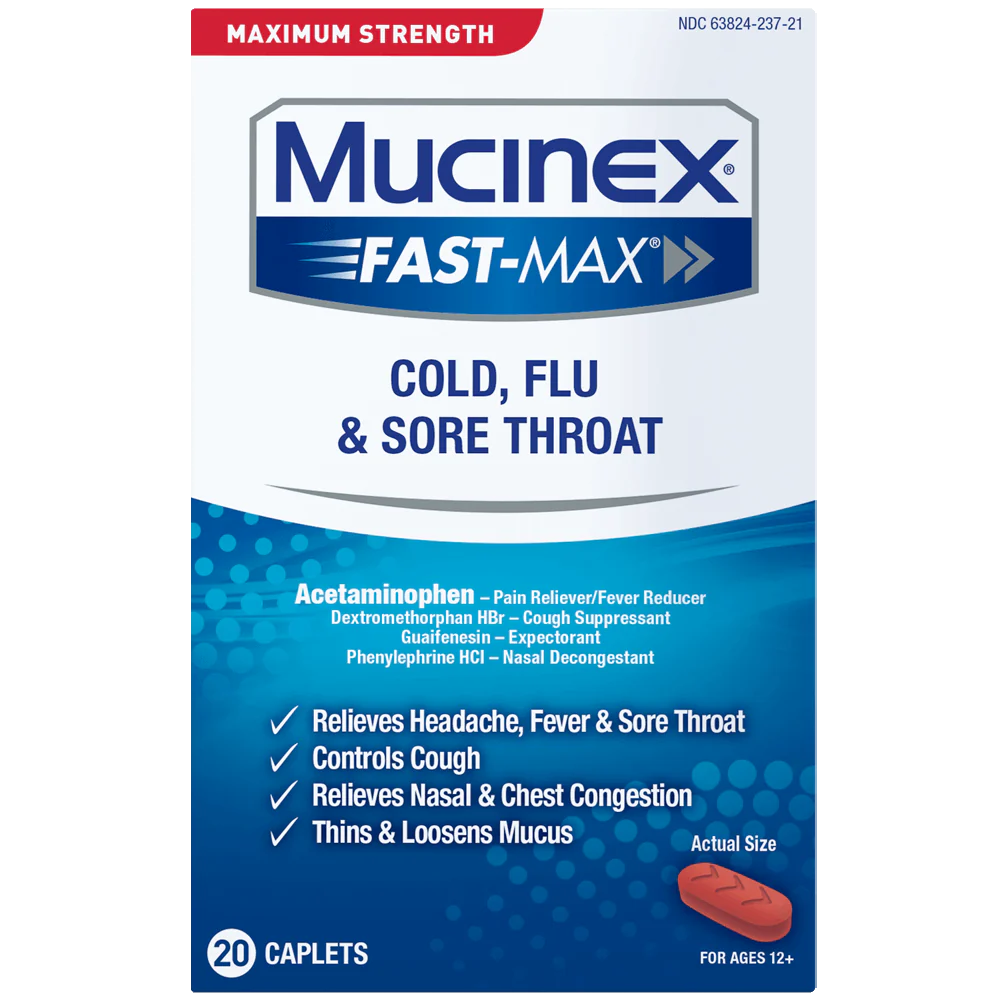 Maximum Strength Mucinex<sup>®</sup> Fast-Max<sup>®</sup> Cold, Flu & Sore Throat Caplets