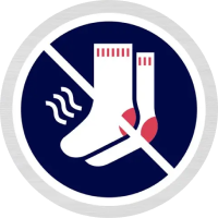 A cartoon pair of smelly socks with a cross through them. Text says "kills odor causing bacteria".