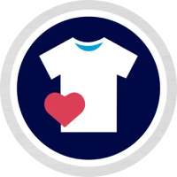 A cartoon t-shirt next to a heart. Text says "gentle on fabrics"