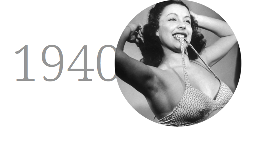 Pin-up girl holding up her bra with her teeth