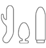 Three outlines of different sex toys in an icon to show that the K-Y® product is sex toy friendly.