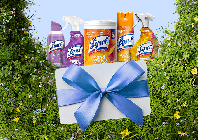Lysol products with gift wrapped card
