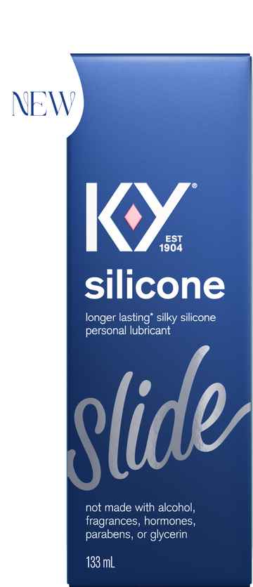 The front of K-Y Lubricant - Silicone box with a ‘NEW’ icon