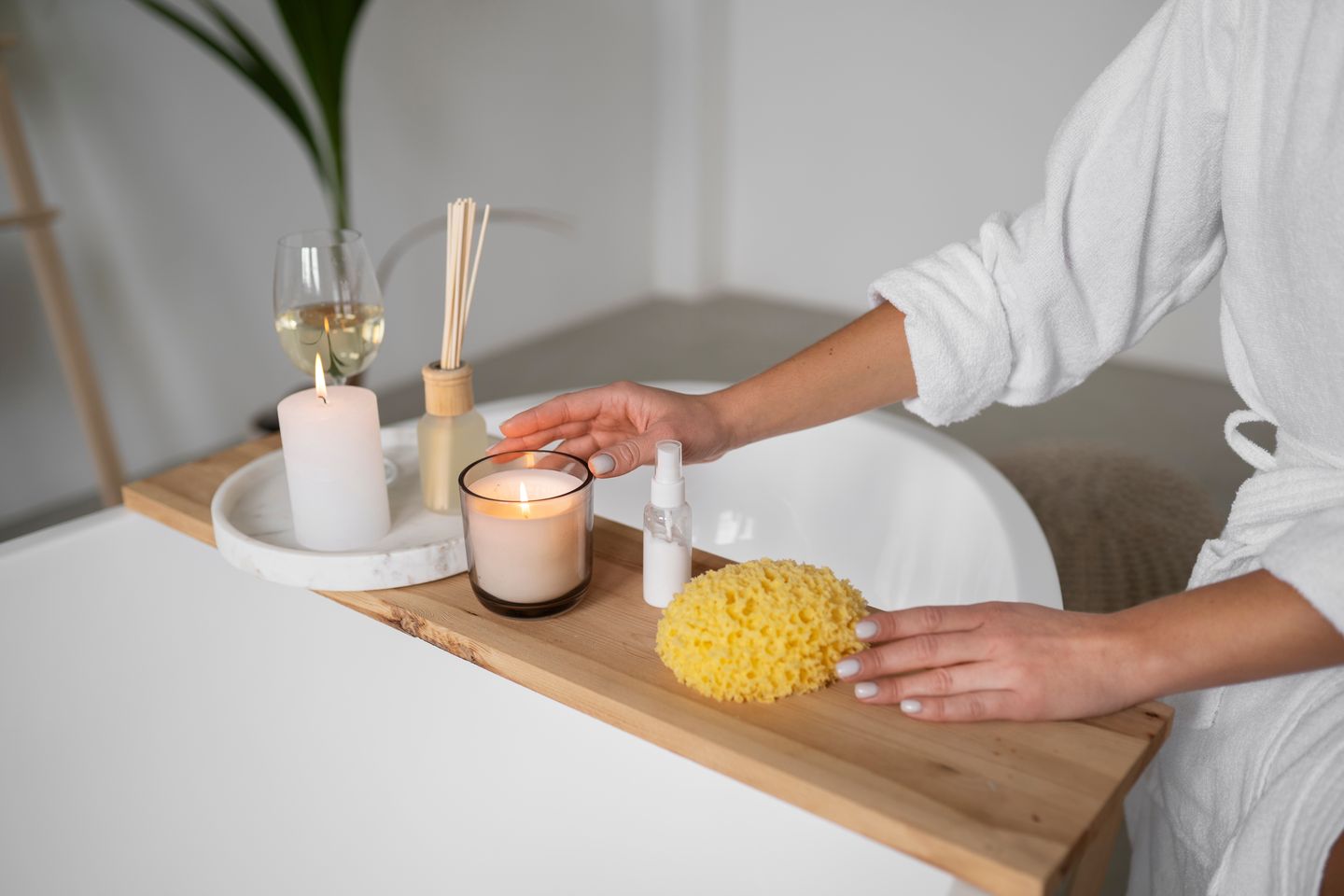 a woman preparing for her bath time