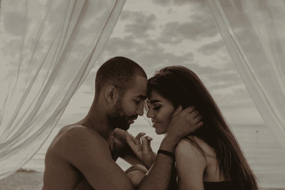 Couple kissing with a close up of their faces