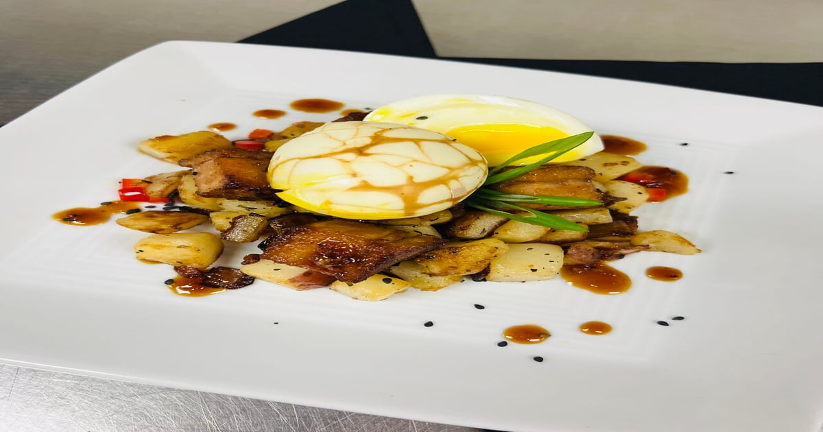 My Signature Dish: Chinese Tea Egg on Pork Belly Hash